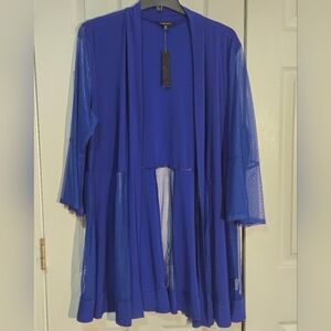 NEW Ellen Weaver Blue Sheer Open Cardigan 2X